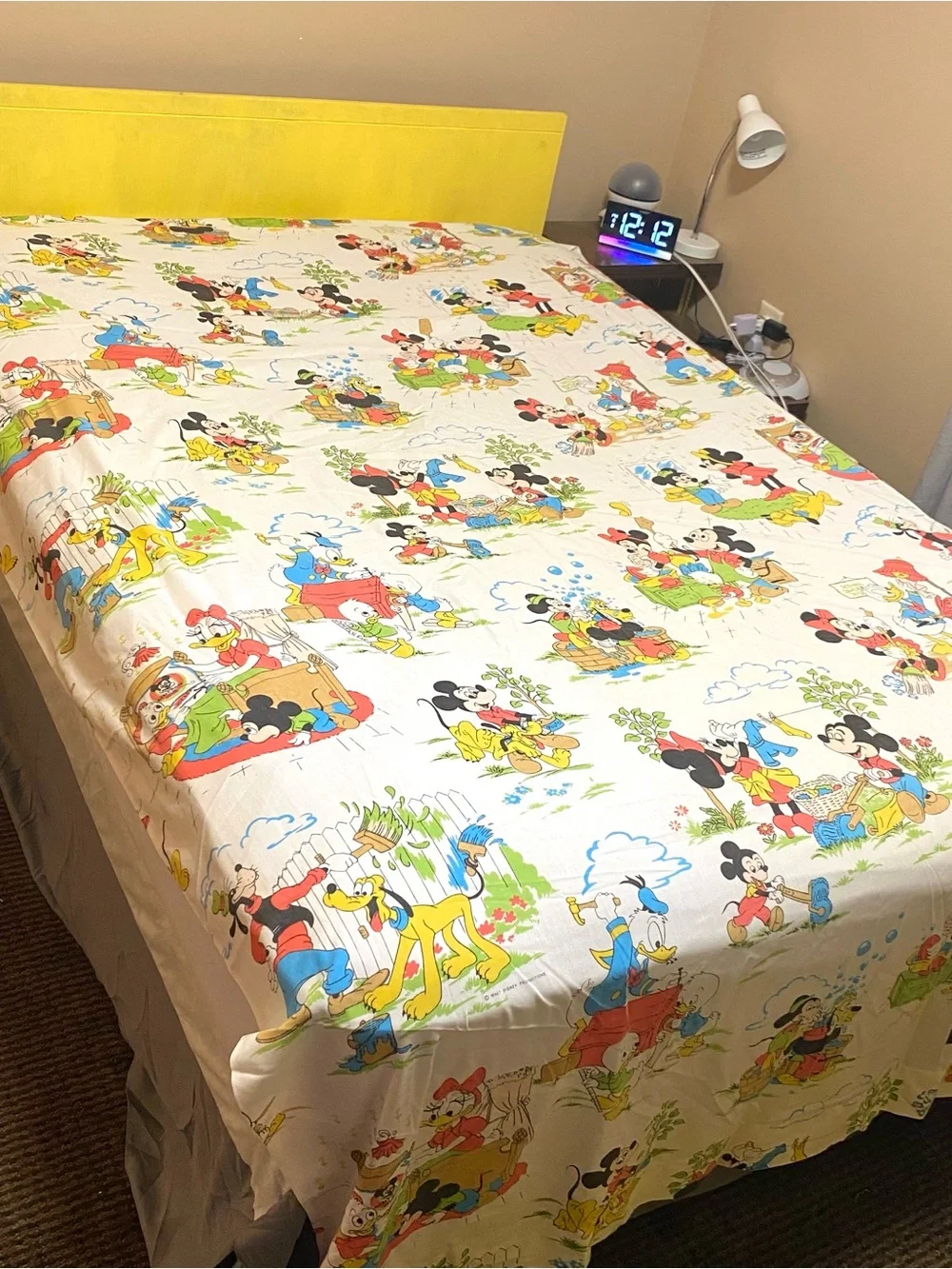 Vintage Disney Mickey and Friends Chores Print Twin Flat Sheet
